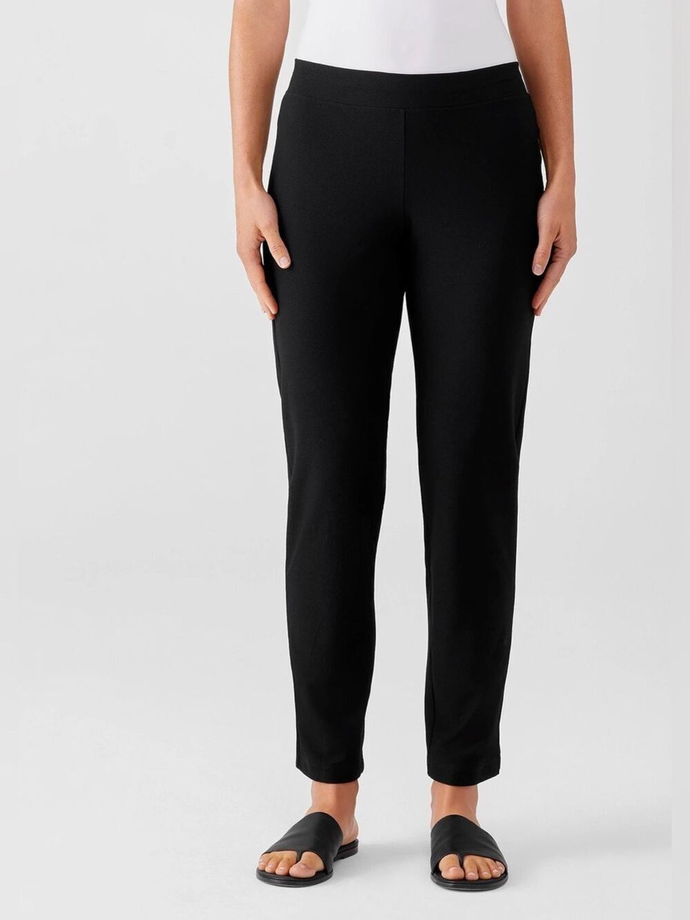 Eileen Fisher Black Pull-On Crepe Straight Leg Pants Small